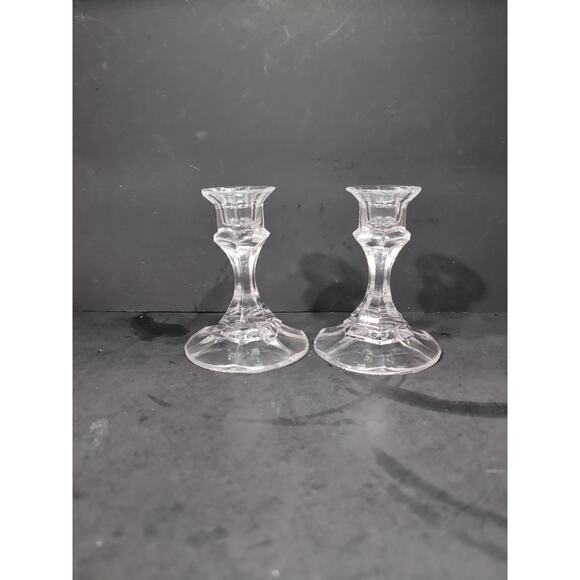 Clear Vintage Candle Holder Set, Glass, Tablescape, Vintage Home Decor, Pair - Picture 4 of 9